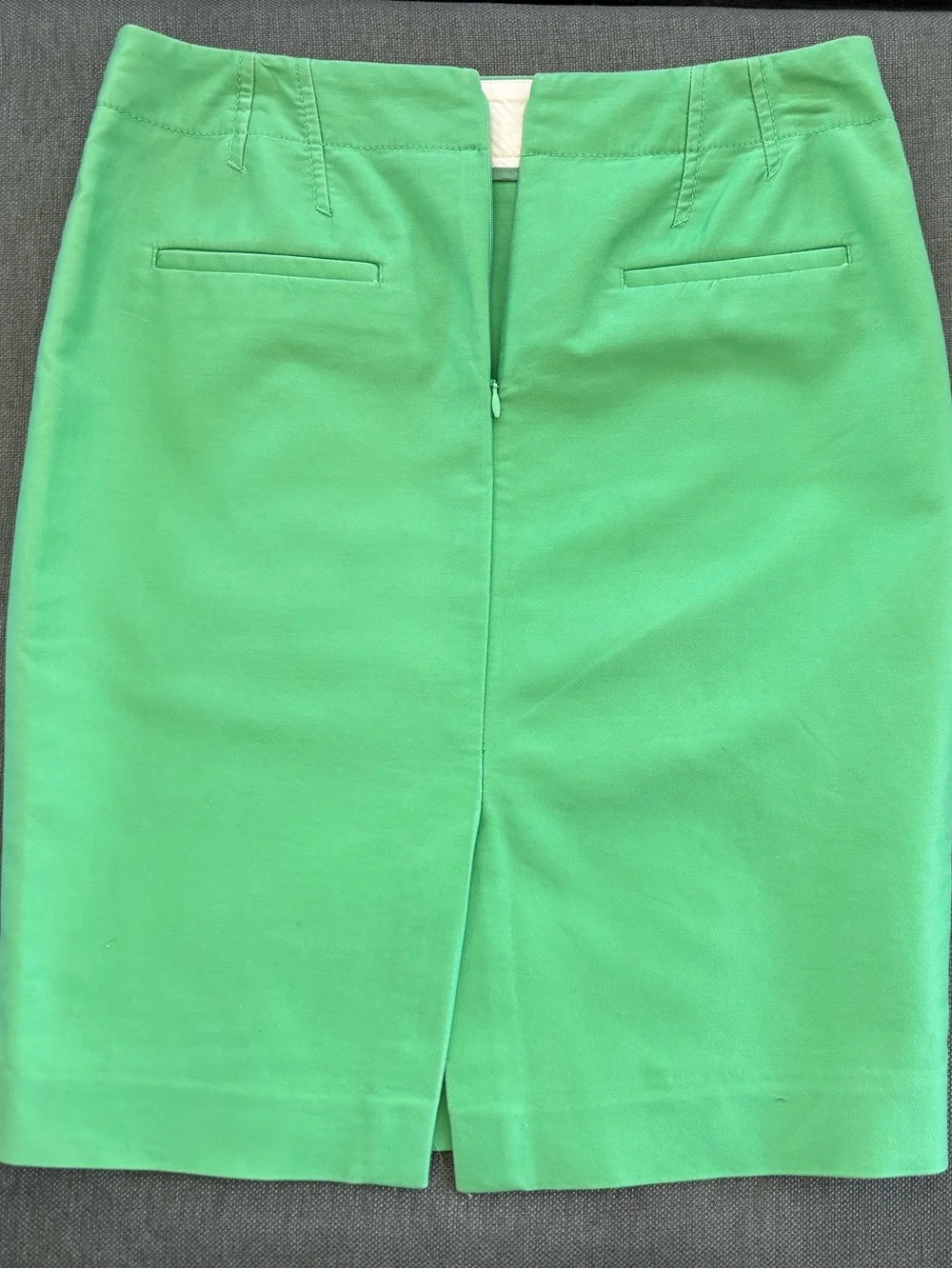 J. Crew Green Pencil Skirt with Light Blue/White Gingham Shorts